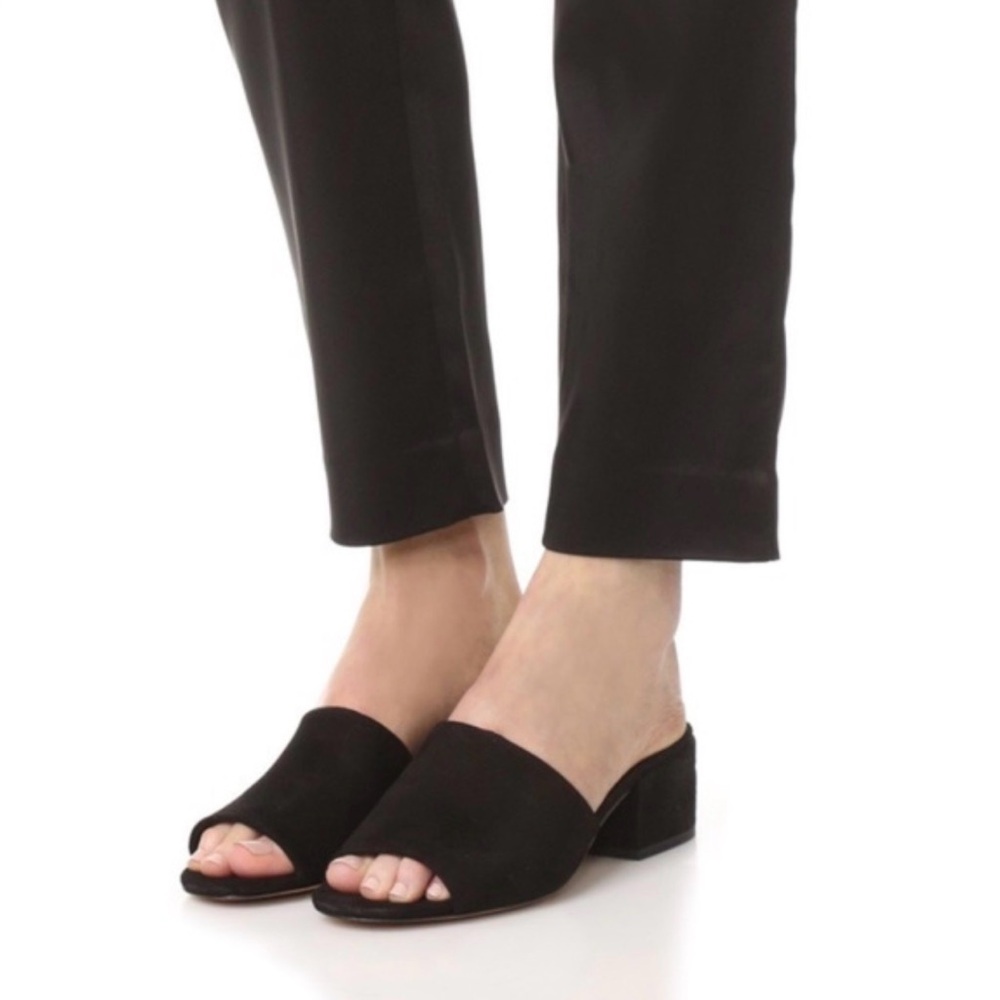 Vince | Black Suede Heeled Mules, 8